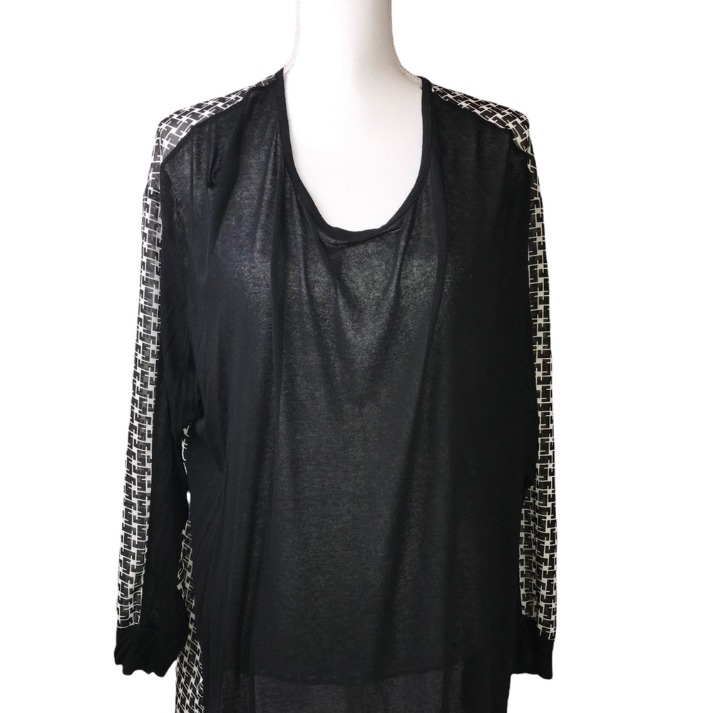 Nordstrom Bobeau Lightweight Sheer Blouse Top with Long Sleeves in Black…